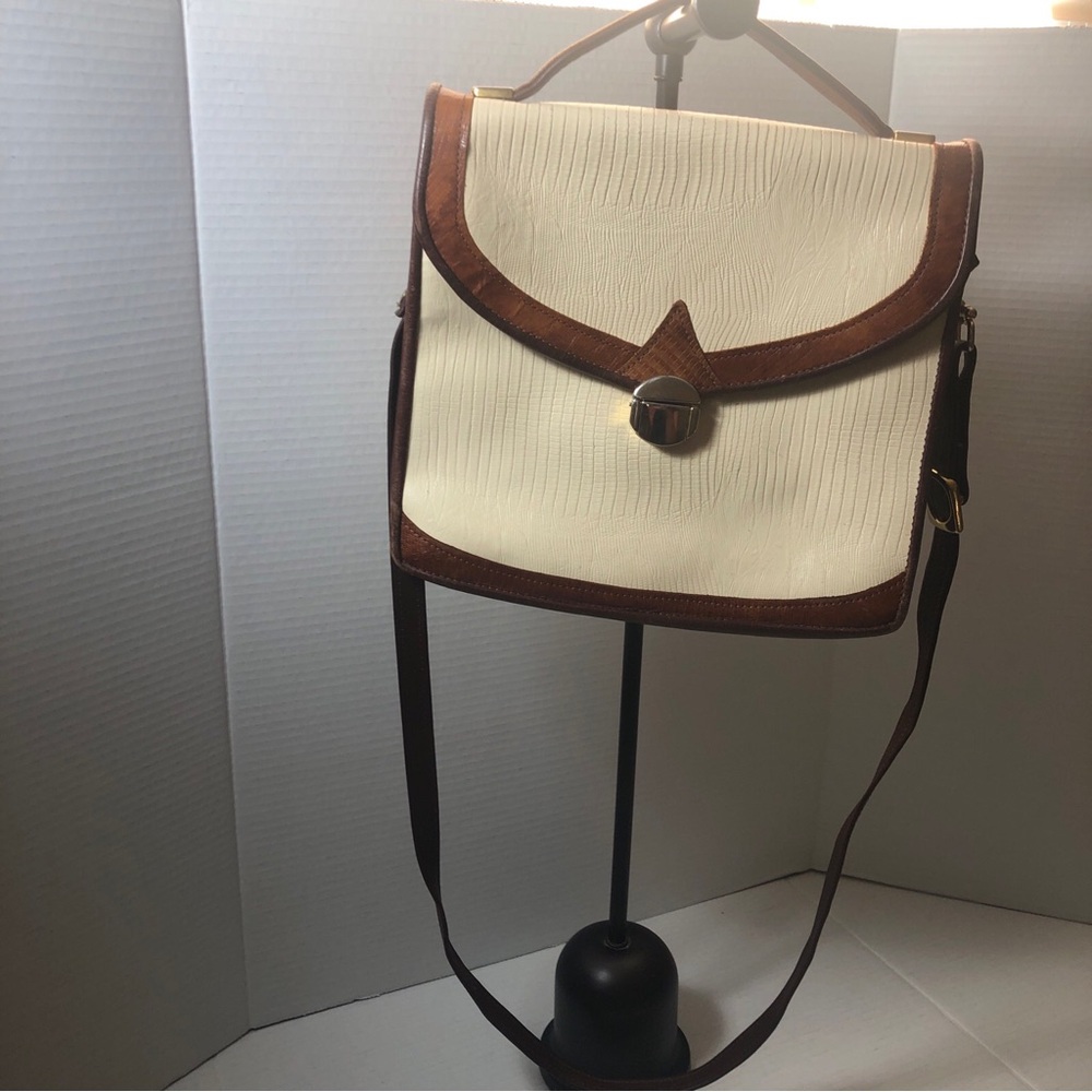 D. Brev Leather Purse Vintage Shoulder Strap Crossbody Ivory Gold Hardware
